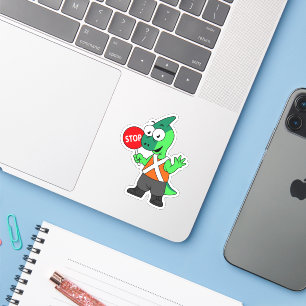 Sticker Illustration D'Un Parasaurolophus Traffic Enforcer