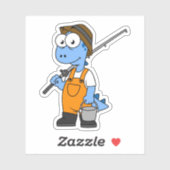 Sticker Illustration D'Un Pêcheur D'Allosaurus. (Feuille)