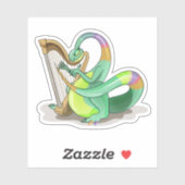 Sticker Illustration D'Un Plateosaure Jouant De La Harpe. (Feuille)