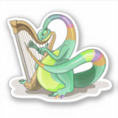 Sticker Illustration D'Un Plateosaure Jouant De La Harpe. (Devant)