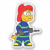 Sticker Illustration D'Un Pompier Tyrannosaurus Rex. (Devant)