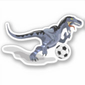 Sticker Illustration D'Un Raptor Dinosaure Jouant Au Footb (Devant)