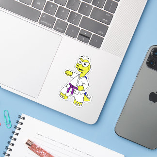 Sticker Illustration D'Un Stégosaurus Pratiquant Le Karaté