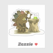 Sticker Illustration D'Un Stegosaurus Qui Boit Une Boisson (Feuille)