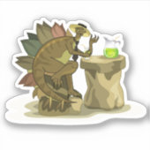 Sticker Illustration D'Un Stegosaurus Qui Boit Une Boisson (Devant)