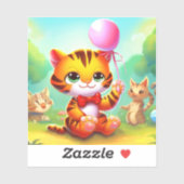 Sticker Illustration d'un tigre mignon avec un ballon (Feuille)