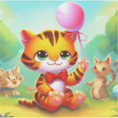 Sticker Illustration d'un tigre mignon avec un ballon (Devant)