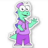 Sticker Illustration D'Une Infirmière Stegosaurus. (Devant)