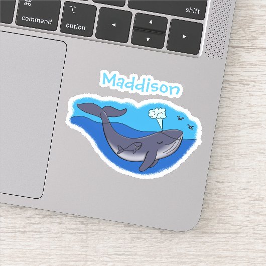 Sticker Illustration d'une jolie mère et d'un bébé baleine (Détail)