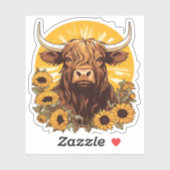 Sticker Illustration d'une vache des Highlands avec Sunflo (Feuille)
