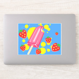 Sticker Illustration Fun Pink Popsicle and Strawberries