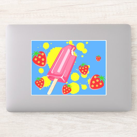Sticker Illustration Fun Pink Popsicle and Strawberries (Ordinateur)