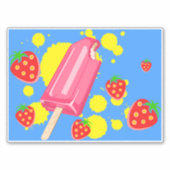 Sticker Illustration Fun Pink Popsicle and Strawberries (Devant)