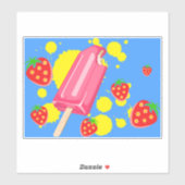 Sticker Illustration Fun Pink Popsicle and Strawberries (Feuille)