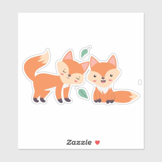 Sticker Illustration graphique des renards orange mignons (Feuille)