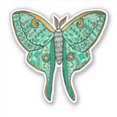 Sticker Illustration Luna Moth - Vert et Or (Devant)