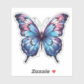 Sticker Illustration Papillon rose et bleu (Feuille)