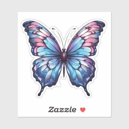 Sticker Illustration Papillon rose et bleu (Feuille)