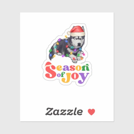 Sticker Illustration rouge et jaune adorable Chien Noël (Feuille)