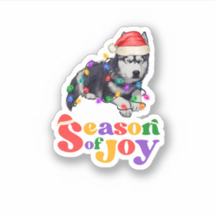 Sticker Illustration rouge et jaune adorable Chien Noël