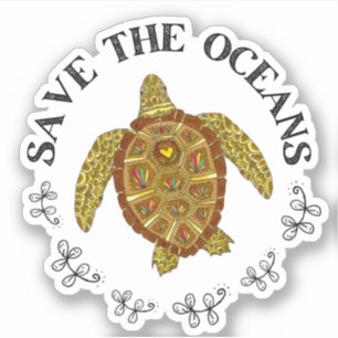 Sticker Illustration Save the Oceans Sea Turtle
