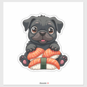 Sticker Illustration vectorielle de sushi de pug noir mign