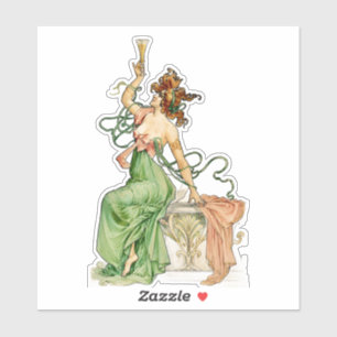 Sticker Illustration vintage Art Nouveau de la Dame du Cha