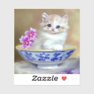 Sticker Illustration vintage de chaton blanc