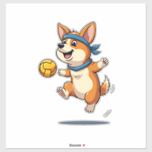 Sticker Illustration vintage de volley-ball Corgi Chien At