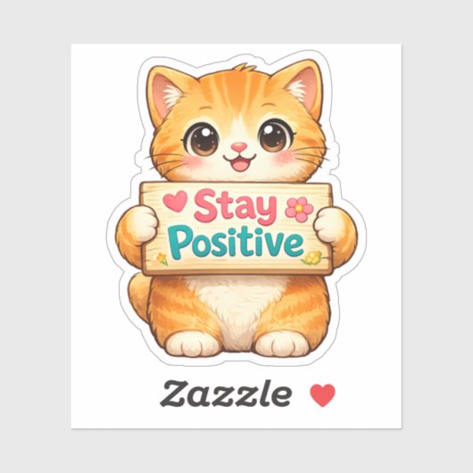 Sticker Illustration vinyle Chat Mignon Vibes Positives (Feuille)