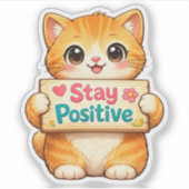 Sticker Illustration vinyle Chat Mignon Vibes Positives (Devant)
