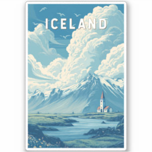 Sticker Illustration Voyage Islande Art Vintage
