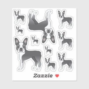 Sticker Illustrations Bleu Et Blanc Du Chien Terrier De Bo