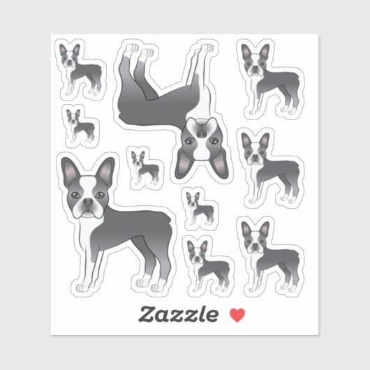 Sticker Illustrations Bleu Et Blanc Du Chien Terrier De Bo (Feuille)