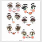 Sticker illustrations d'art de visage de poupée mignonne (Feuille)
