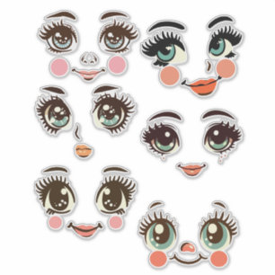 Sticker illustrations d'art de visage de poupée mignonne