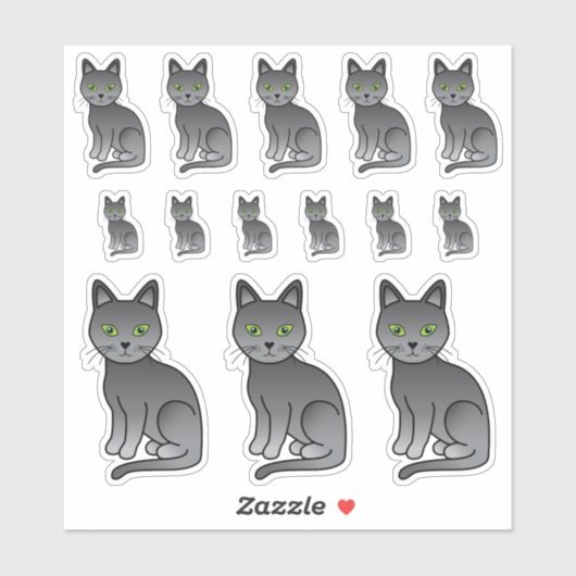 Sticker Illustrations de chat de dessin animé mignon bleu (Feuille)
