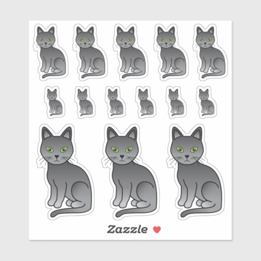 Sticker Illustrations de chats en carton bleu russe (Feuille)