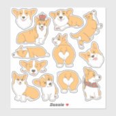 Sticker Illustrations de Chien Corgi mignonne tendance (Feuille)