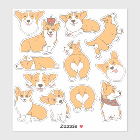 Sticker Illustrations de Chien Corgi mignonne tendance (Feuille)