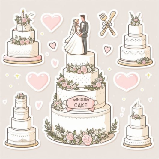 Sticker illustrations de gâteau mariage sous forme d'autoc (Devant)