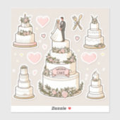 Sticker illustrations de gâteau mariage sous forme d'autoc (Feuille)