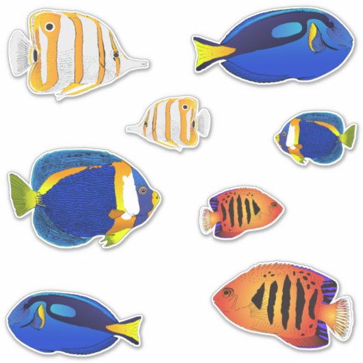 Sticker Illustrations de poissons de récif de l'aquarium t (Devant)
