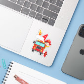 Sticker I'm 4th Birthday Boy Fire Engine Pick Toddler Fir (Ordinateur portable avec iPhone)