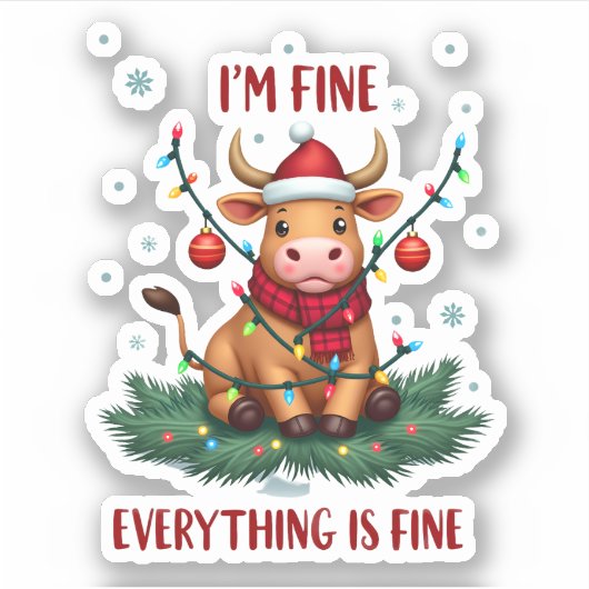 Sticker I'm Fine Everything is Fine Christmas Highland Cow (Devant)