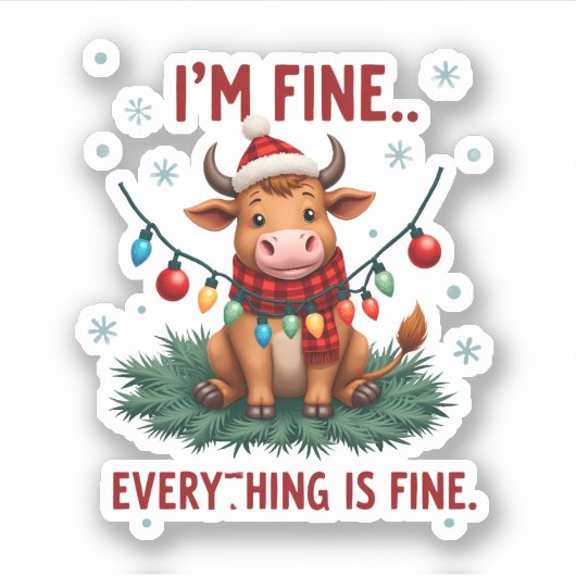 Sticker I'm Fine Everything is Fine Christmas Highland Cow (Devant)