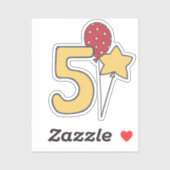 Sticker I'm Five - mignon ballon Jaune & Rouge 5e annivers (Feuille)