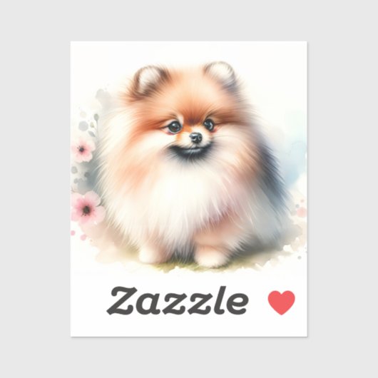Sticker Image d'aquarelle mignonne Pomeranian (Feuille)