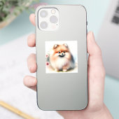 Sticker Image d'aquarelle mignonne Pomeranian (Téléphone)