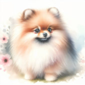Sticker Image d'aquarelle mignonne Pomeranian (Recto)